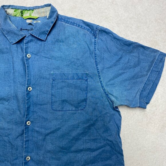 Tommy Bahama Linen Shirt L Blue Relax Short Sleeve Blue Beach Button Up - Picture 5 of 12